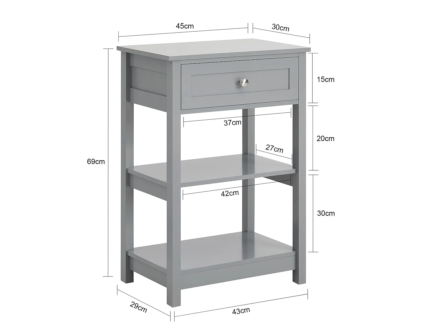 Set de 2 Mesad Auxiliares con 1 cajón Consola mesita de Noche para salón Comedor teléfono o lampara Gris 45 x 30 x 68 cm FBT46-HGx2 SoBuy ES