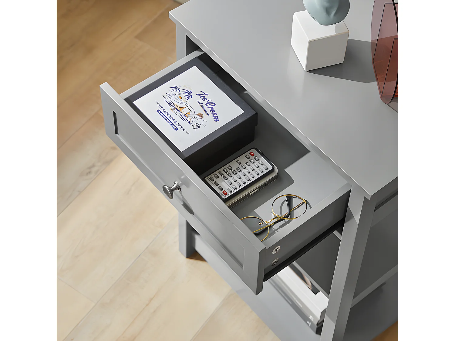 Set de 2 Mesad Auxiliares con 1 cajón Consola mesita de Noche para salón Comedor teléfono o lampara Gris 45 x 30 x 68 cm FBT46-HGx2 SoBuy ES