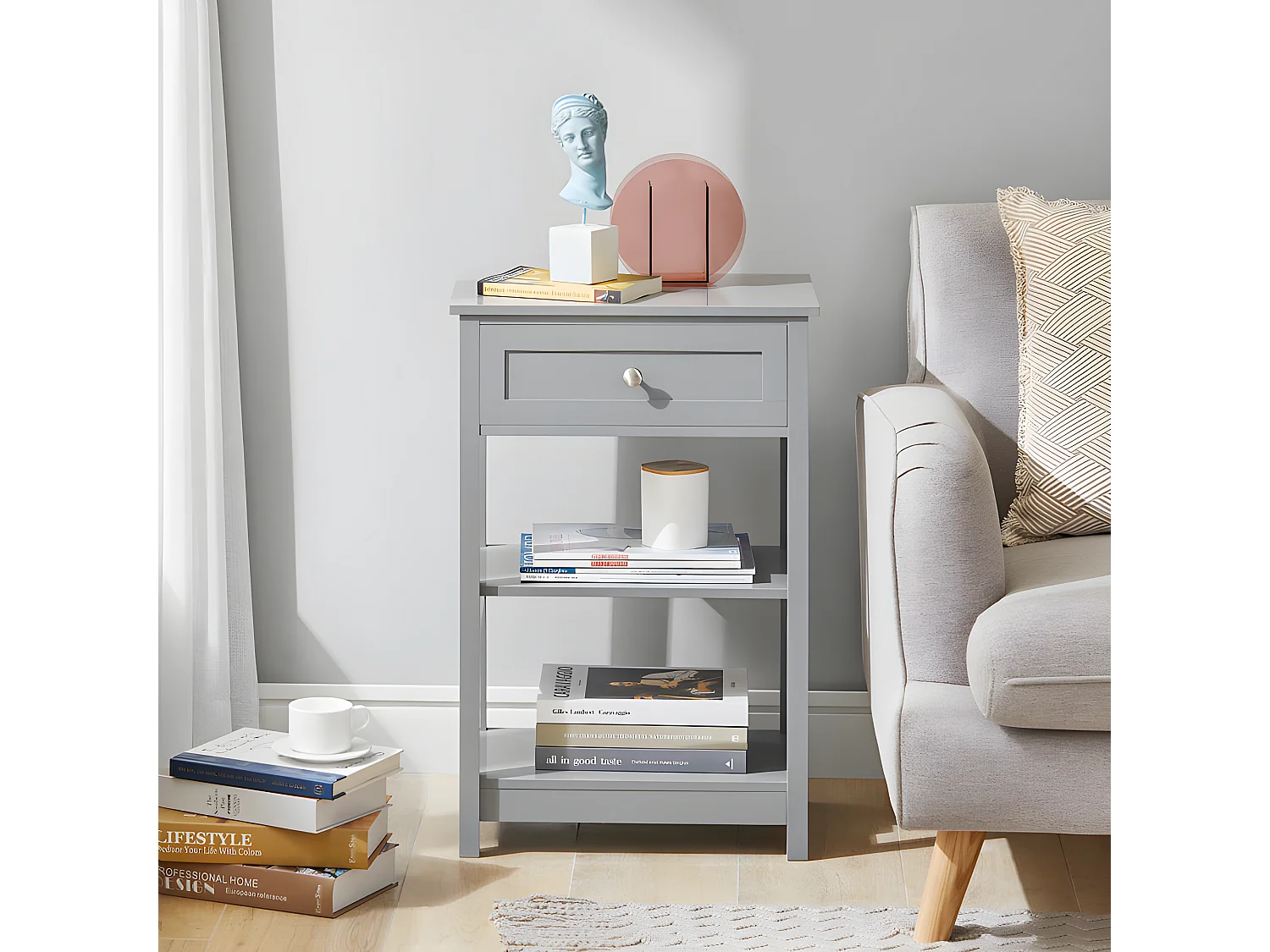 Set de 2 Mesad Auxiliares con 1 cajón Consola mesita de Noche para salón Comedor teléfono o lampara Gris 45 x 30 x 68 cm FBT46-HGx2 SoBuy ES