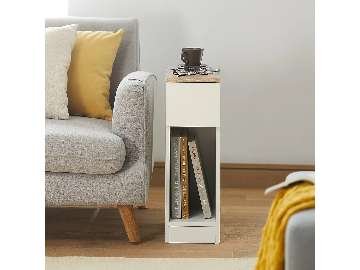 Set de 2 Mesas Auxiliares Mesita de Noche con 1 cajón Mesa para salón Comedor 20 x 35 x 60 cm FBT111-WNx2 SoBuy ES