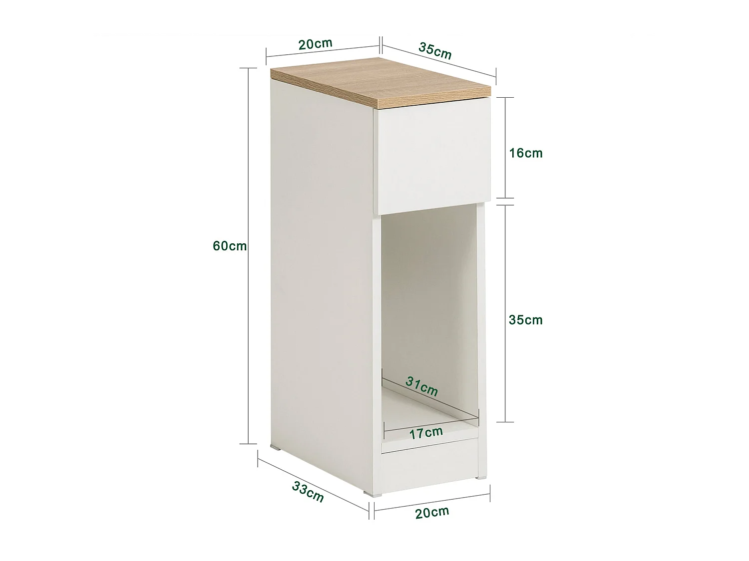 Set de 2 Mesas Auxiliares Mesita de Noche con 1 cajón Mesa para salón Comedor 20 x 35 x 60 cm FBT111-WNx2 SoBuy ES