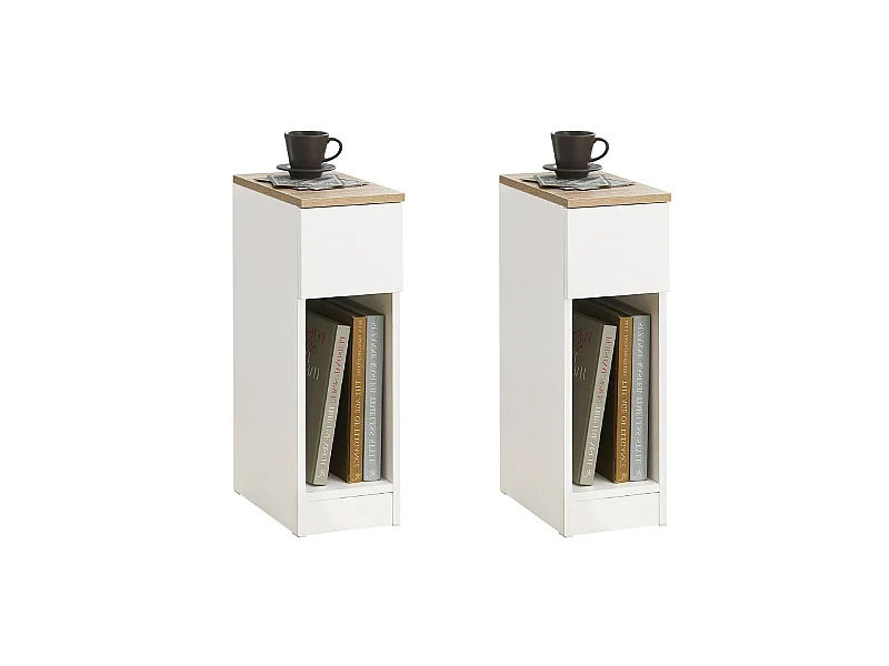 Set de 2 Mesas Auxiliares Mesita de Noche con 1 cajón Mesa para salón Comedor 20 x 35 x 60 cm FBT111-WNx2 SoBuy ES