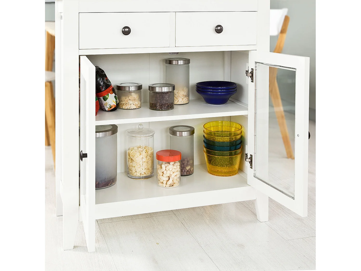estanteria con 2 Puertas, Armario bajo, Consola Mesa Madera Escritorio Blanco, estanteria de Cocina, Blanco FSB05-W SoBuy ES