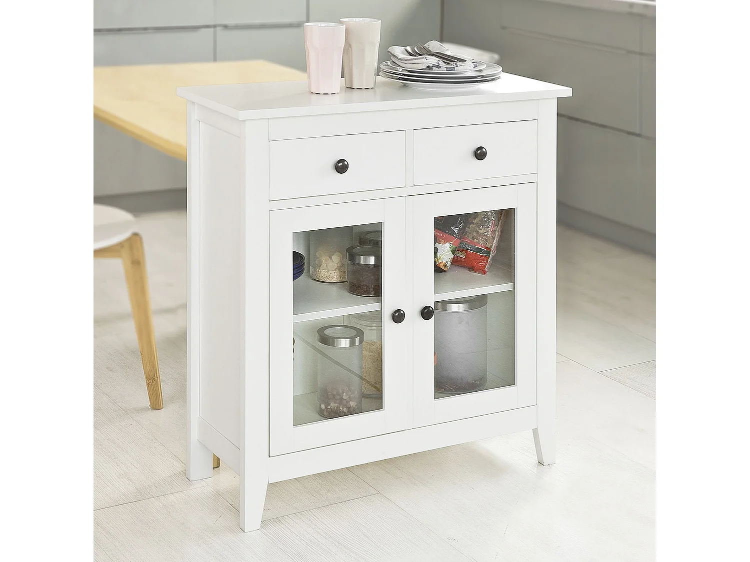 estanteria con 2 Puertas, Armario bajo, Consola Mesa Madera Escritorio Blanco, estanteria de Cocina, Blanco FSB05-W SoBuy ES