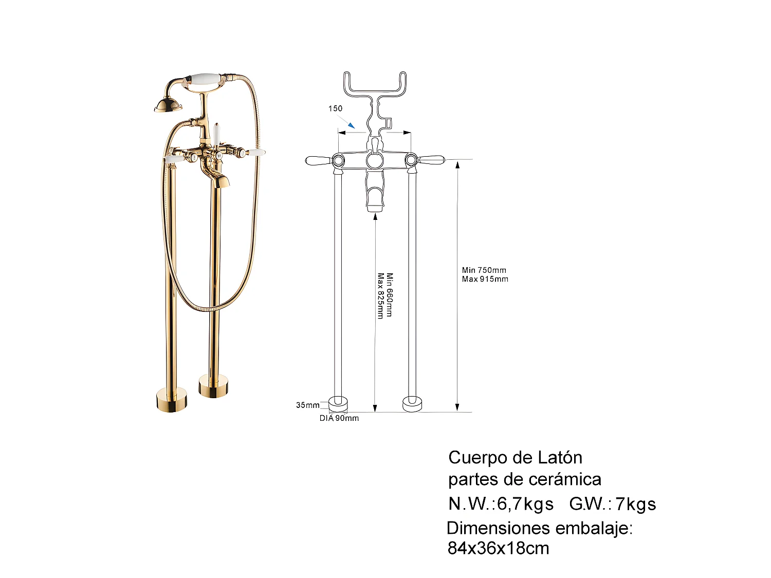Grifo sobre suelo PADDINGTON cromado