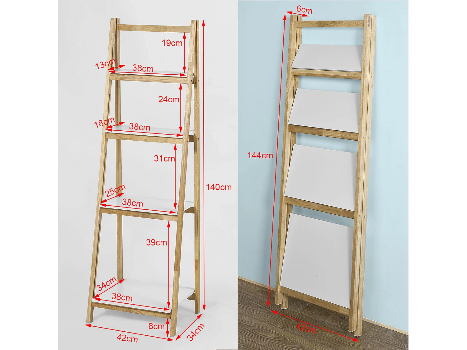 SoBuy Scaffale a Scala Libreria Portaoggetti per Bagno 4 ripiani FRG162-N