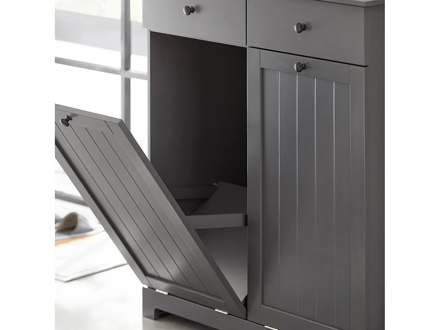 Meuble Bas de Salle de Bain Armoire Toilette avec 2 Tiroirs et 2 Paniers à Linge, BZR33-DG