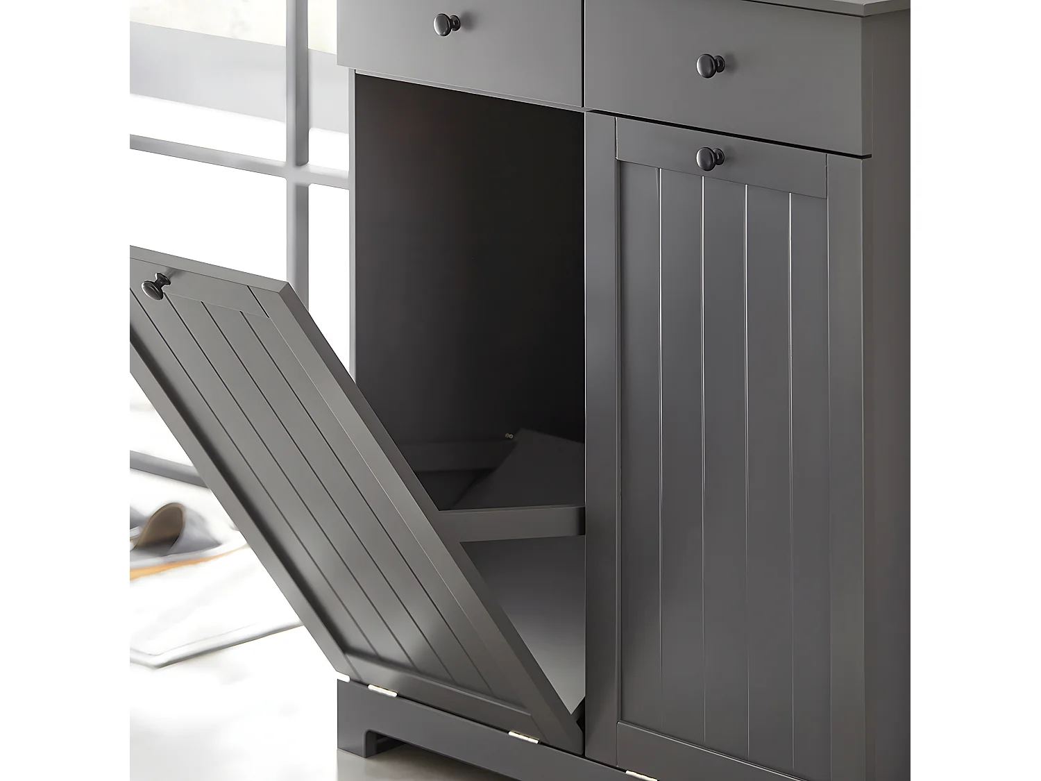 Meuble Bas de Salle de Bain Armoire Toilette avec 2 Tiroirs et 2 Paniers à Linge, BZR33-DG