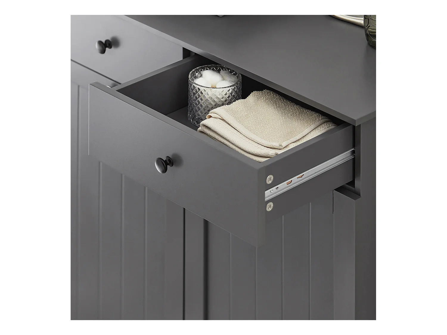 Meuble Bas de Salle de Bain Armoire Toilette avec 2 Tiroirs et 2 Paniers à Linge, BZR33-DG