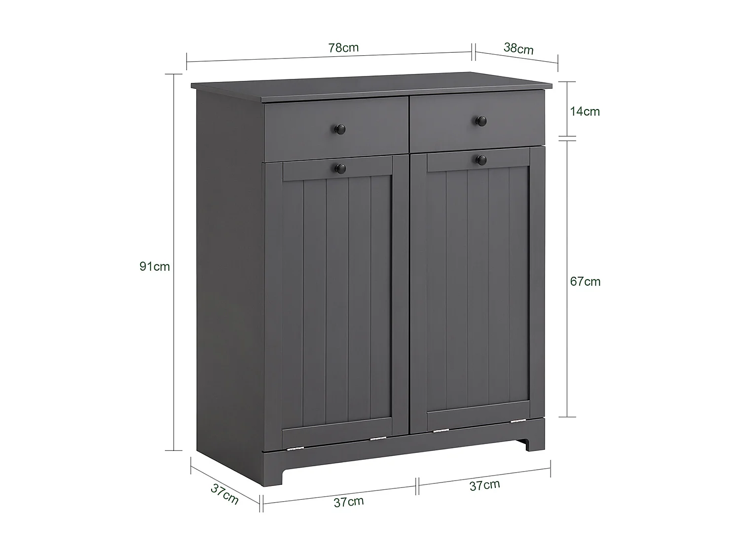 Meuble Bas de Salle de Bain Armoire Toilette avec 2 Tiroirs et 2 Paniers à Linge, BZR33-DG