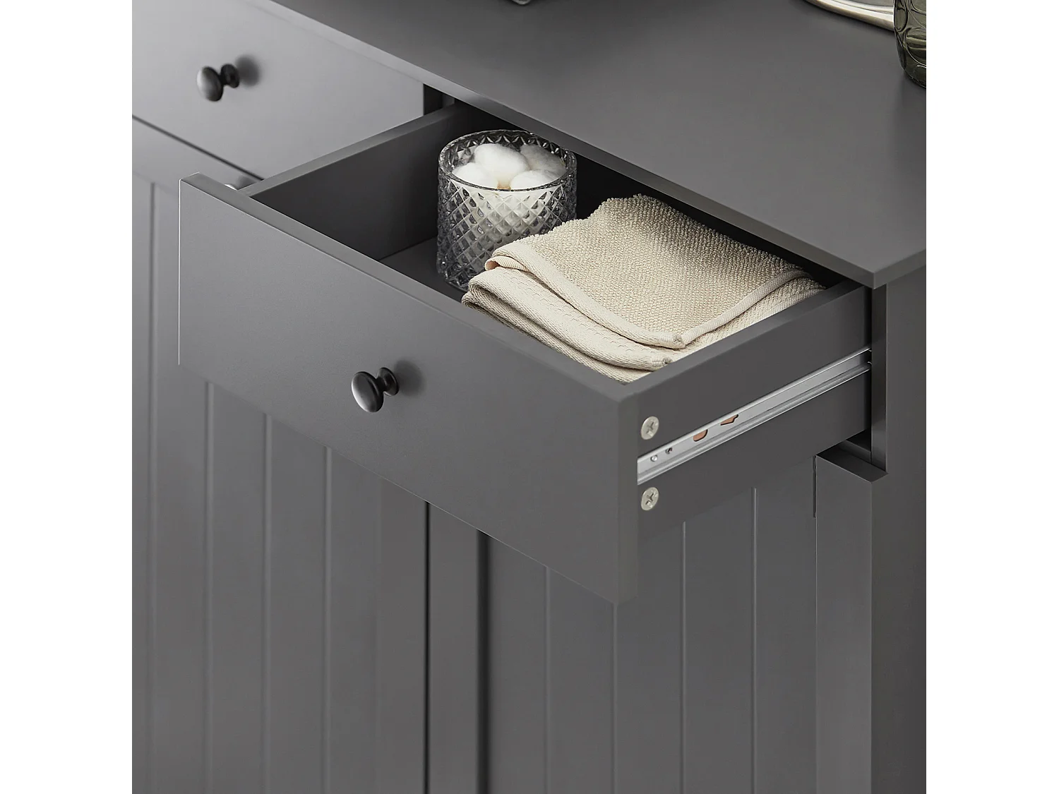 Meuble Bas de Salle de Bain Armoire Toilette avec 2 Tiroirs et 2 Paniers à Linge, BZR33-DG