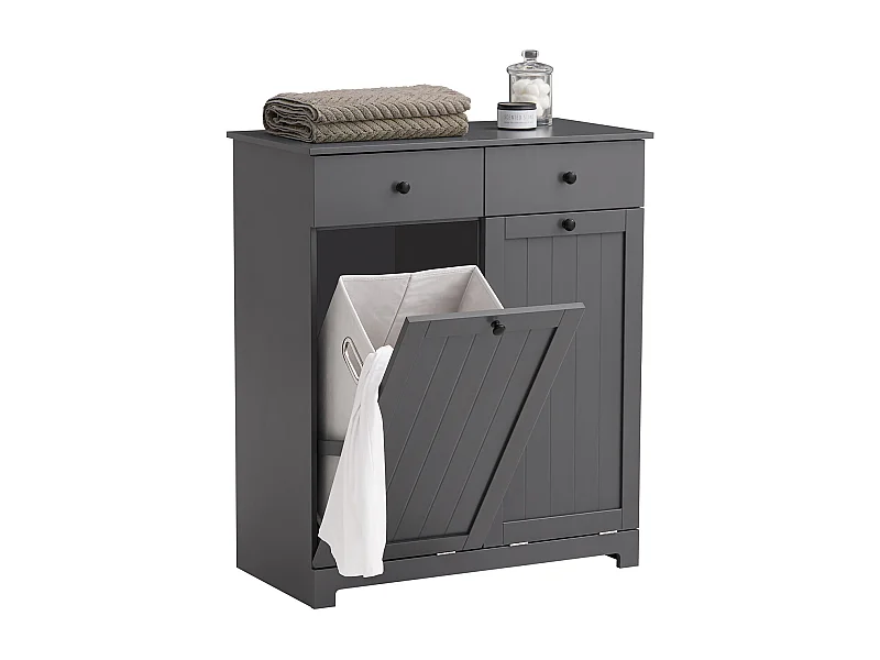 SoBuy BZR33-DG Badkamerkast Opbergkist met 2 Lades en 2 Wasmanden Waskast Laundry Hamper - Grijs