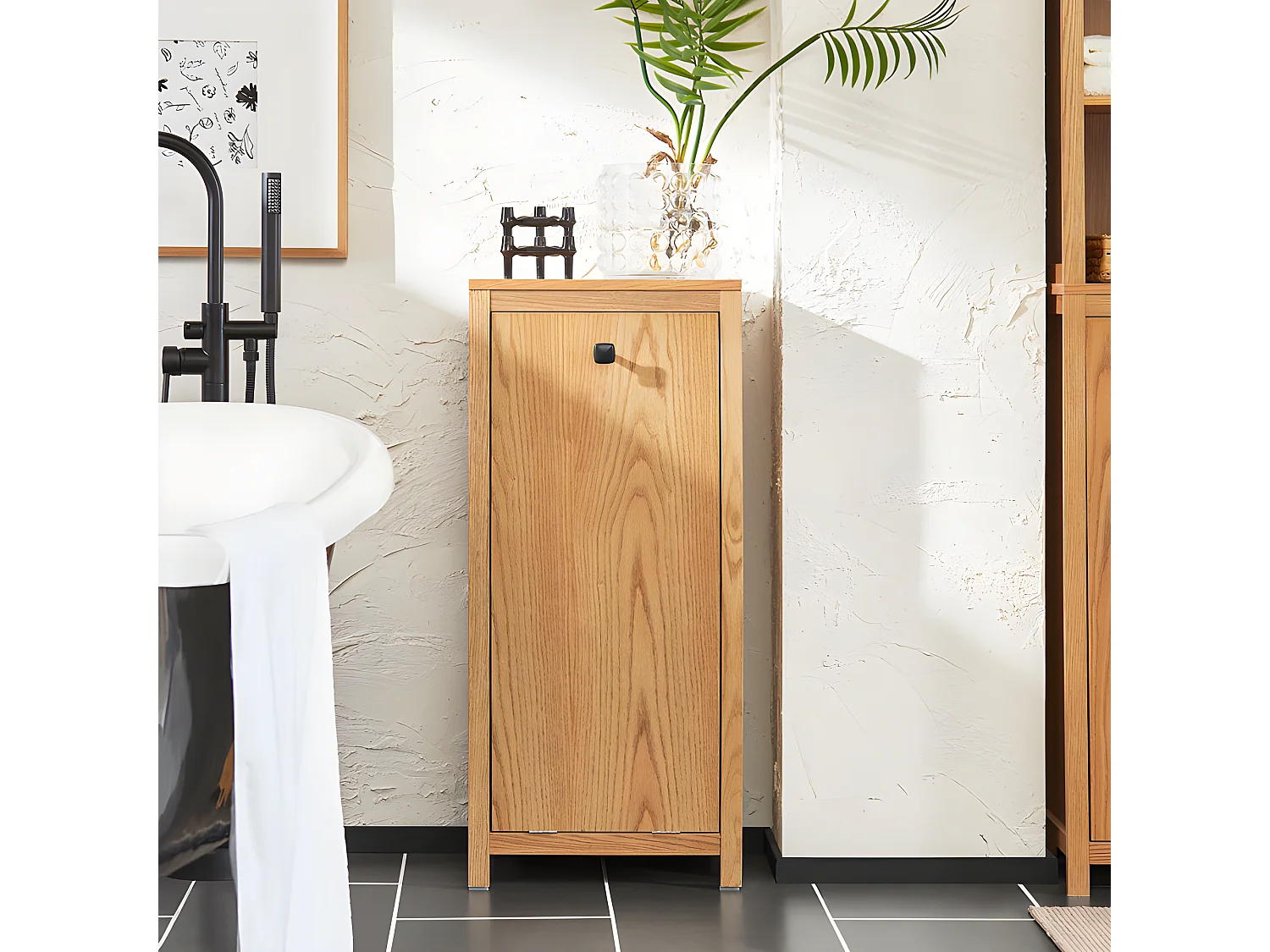 Mobile Lavanderia Con Cesto Portabiancheria Pieghevole, Cesto Portabiancheria, Mobile Porta Biancheria Per Bagno, Colore Di Naturale 40x35x90 Cm BZR96-N SoBuy