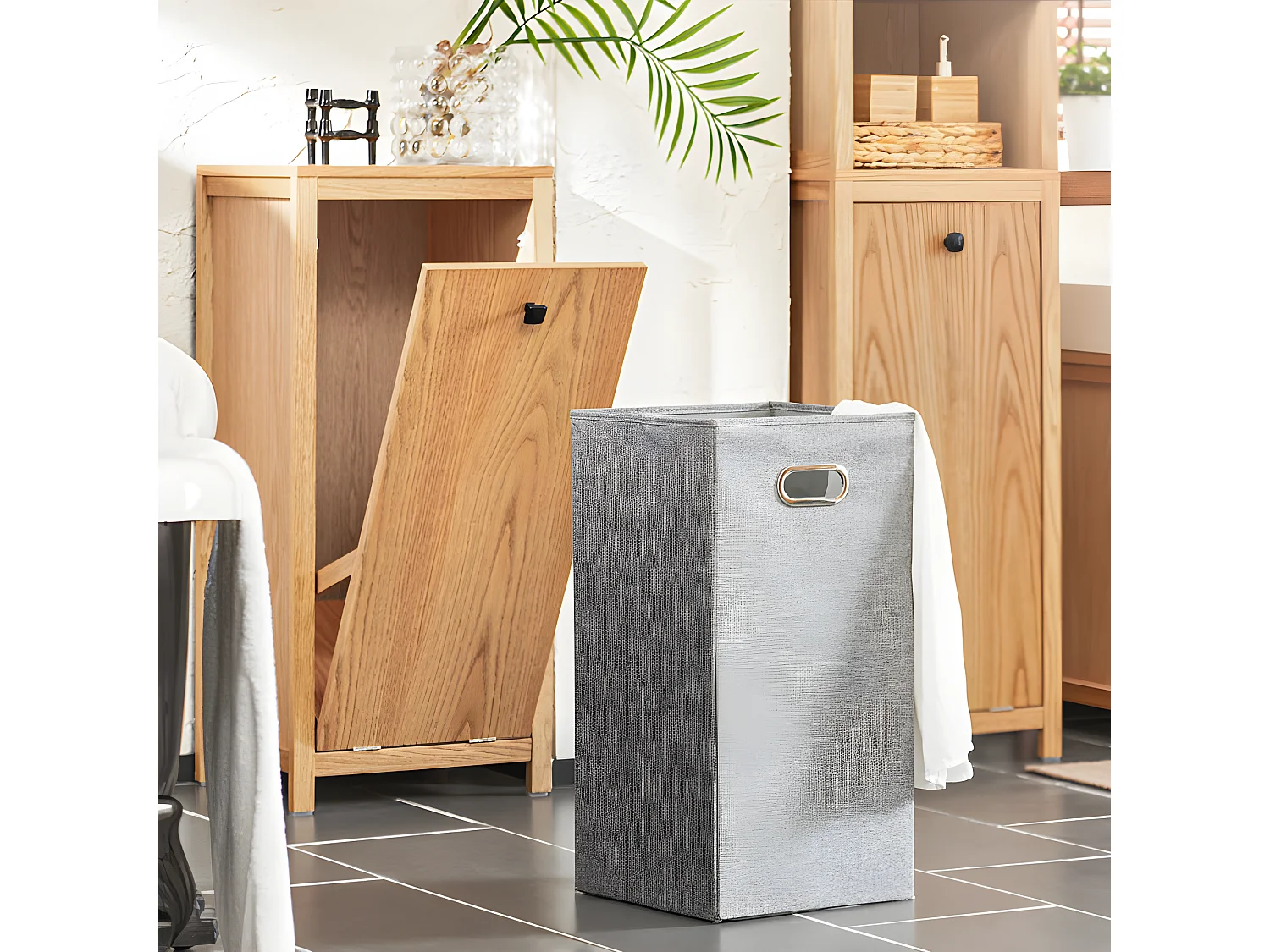 Mobile Lavanderia Con Cesto Portabiancheria Pieghevole, Cesto Portabiancheria, Mobile Porta Biancheria Per Bagno, Colore Di Naturale 40x35x90 Cm BZR96-N SoBuy