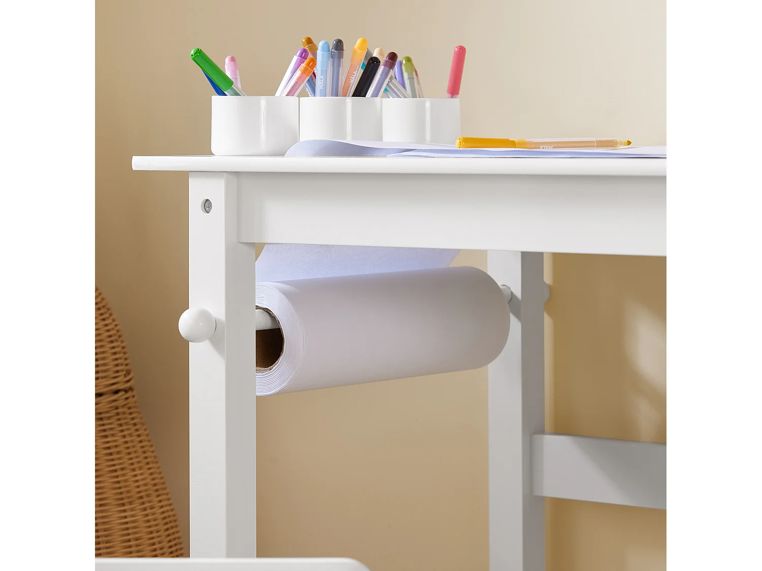 Juego de Mesa y Silla Infantil de Madera Escritorio Infantil con 3 Portalápices Blanco KMB60-W SoBuy ES