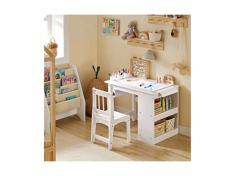 Ensemble Table et Chaise Enfant avec 2 étagères,  KMB60-W
