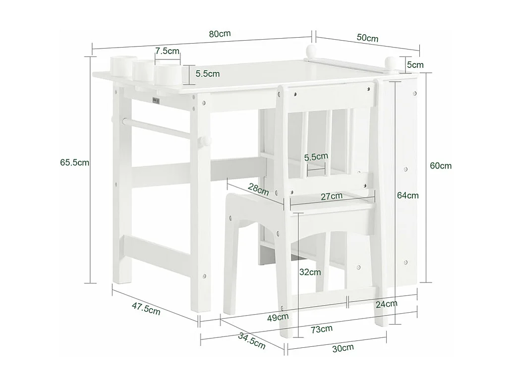 Ensemble Table et Chaise Enfant avec 2 étagères,  KMB60-W