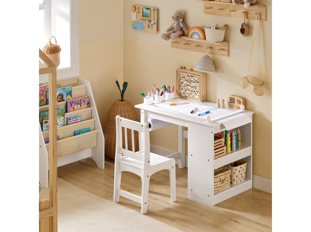 SoBuy KMB60-W Kinderbureauset Kindertafel en Stoel Set Peuters Tafel Kindertafel Kinderstudietafel Kleurtafel