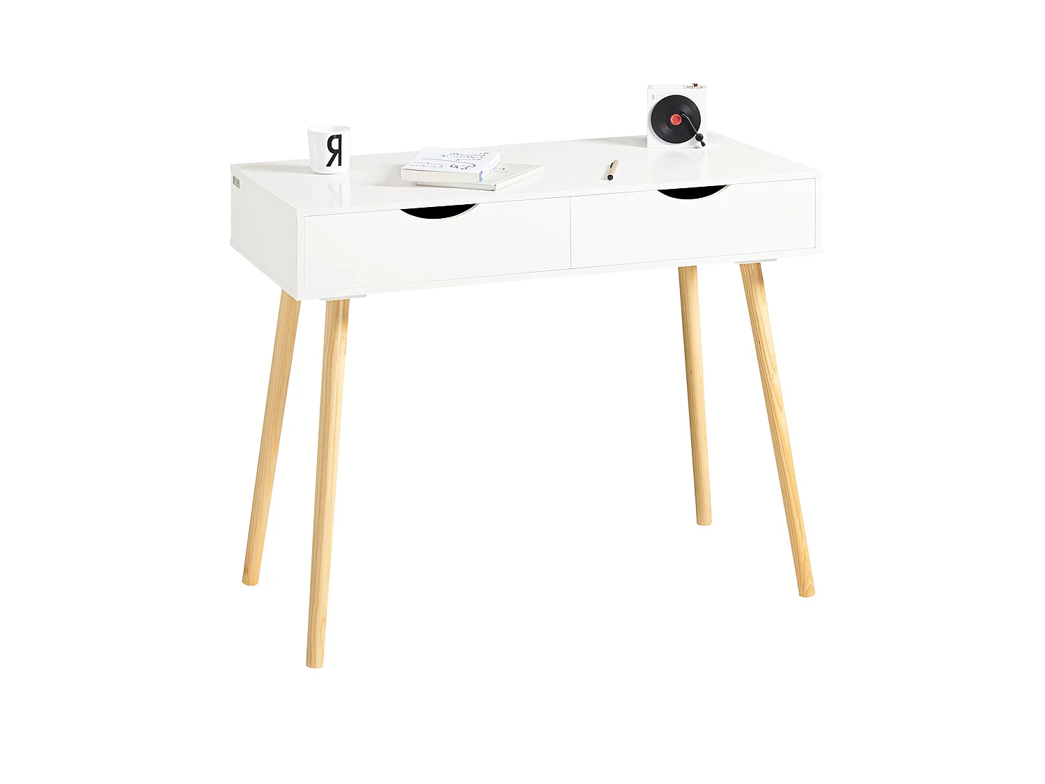 Mesa de Ordenador con 2 cajones,Mesa de Escritorio,Blanco,90 x 77 cm FWT40-WN SoBuy ES