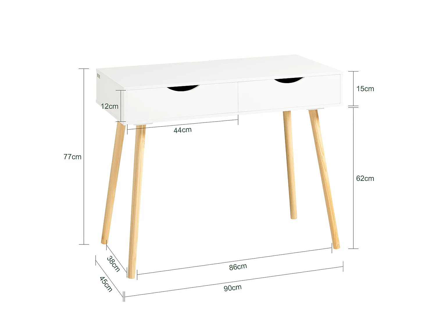 Mesa de Ordenador con 2 cajones,Mesa de Escritorio,Blanco,90 x 77 cm FWT40-WN SoBuy ES