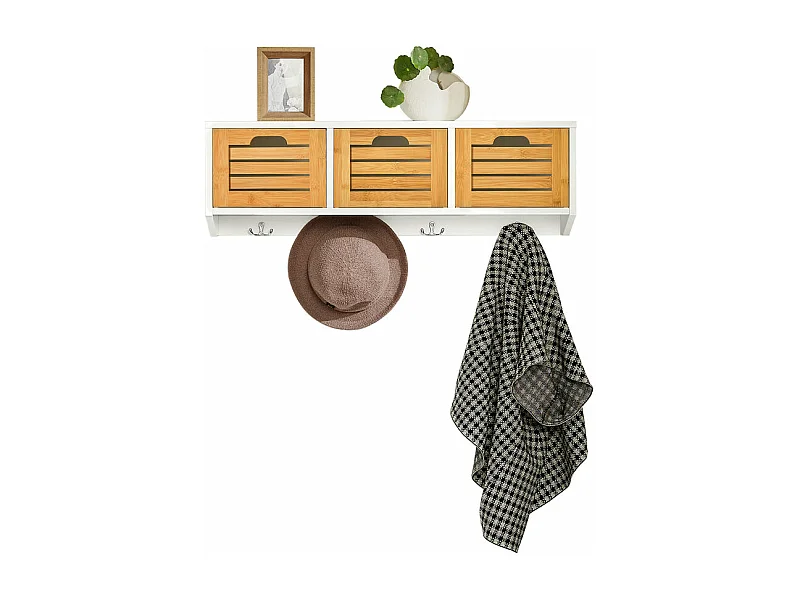 Porte-manteau Étagère murale avec 3 paniers et 4 crochets, FHK19-WN
