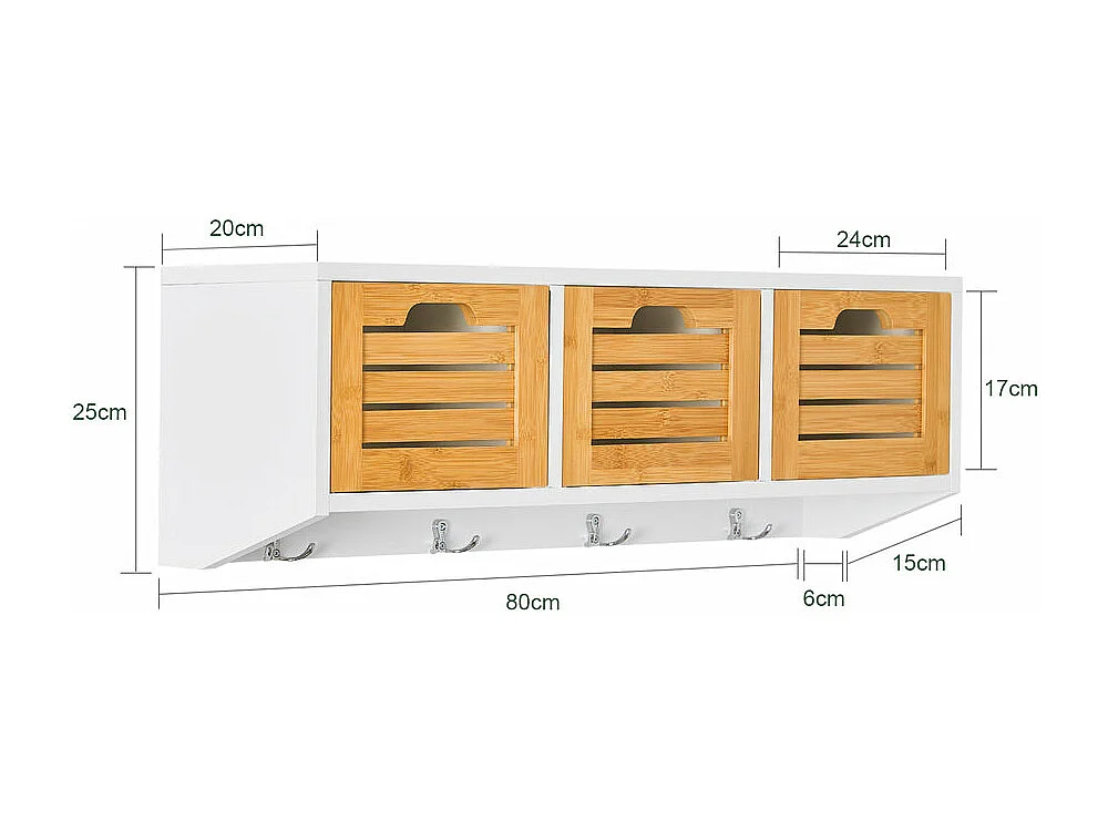 SoBuy FHK19-WN Wandgarderobe ganggarderobe kledinghaak hangrek met 3 manden en 4 haken garderobe natuur