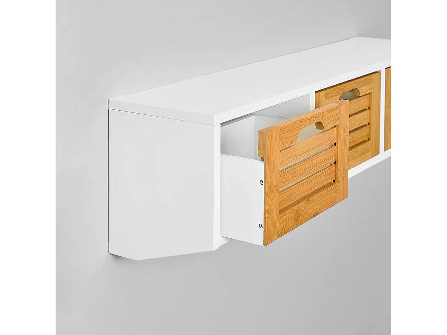 SoBuy FHK19-WN Wandgarderobe ganggarderobe kledinghaak hangrek met 3 manden en 4 haken garderobe natuur