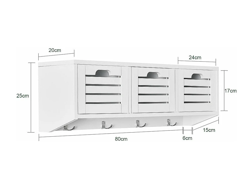 Perchero de pared con 3 Cestas y 4 Ganchos Estante de Pared para Pasillo Entrada 80 x 20 x 25 cm FHK19-W SoBuy ES