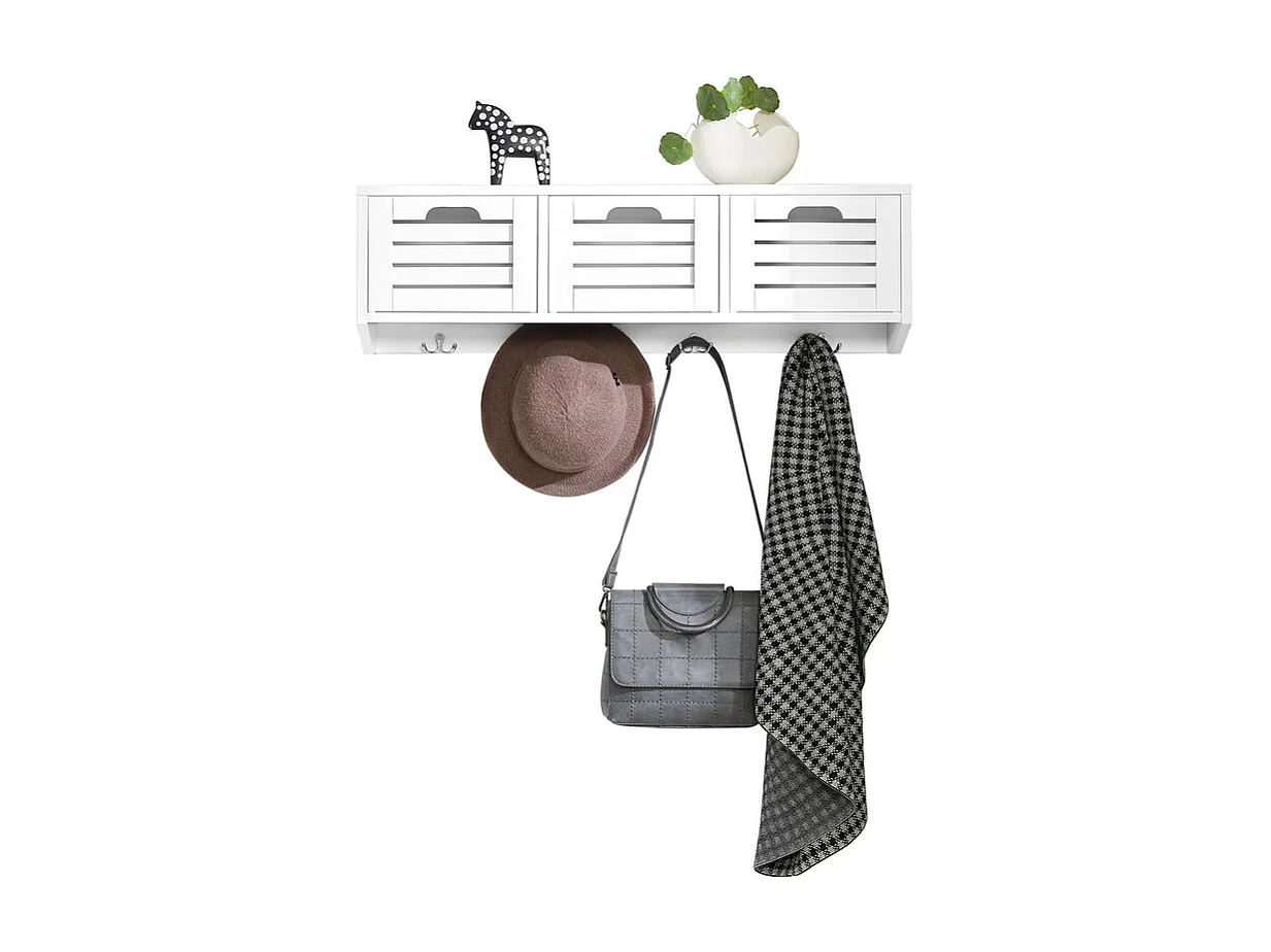 Perchero de pared con 3 Cestas y 4 Ganchos Estante de Pared para Pasillo Entrada 80 x 20 x 25 cm FHK19-W SoBuy ES