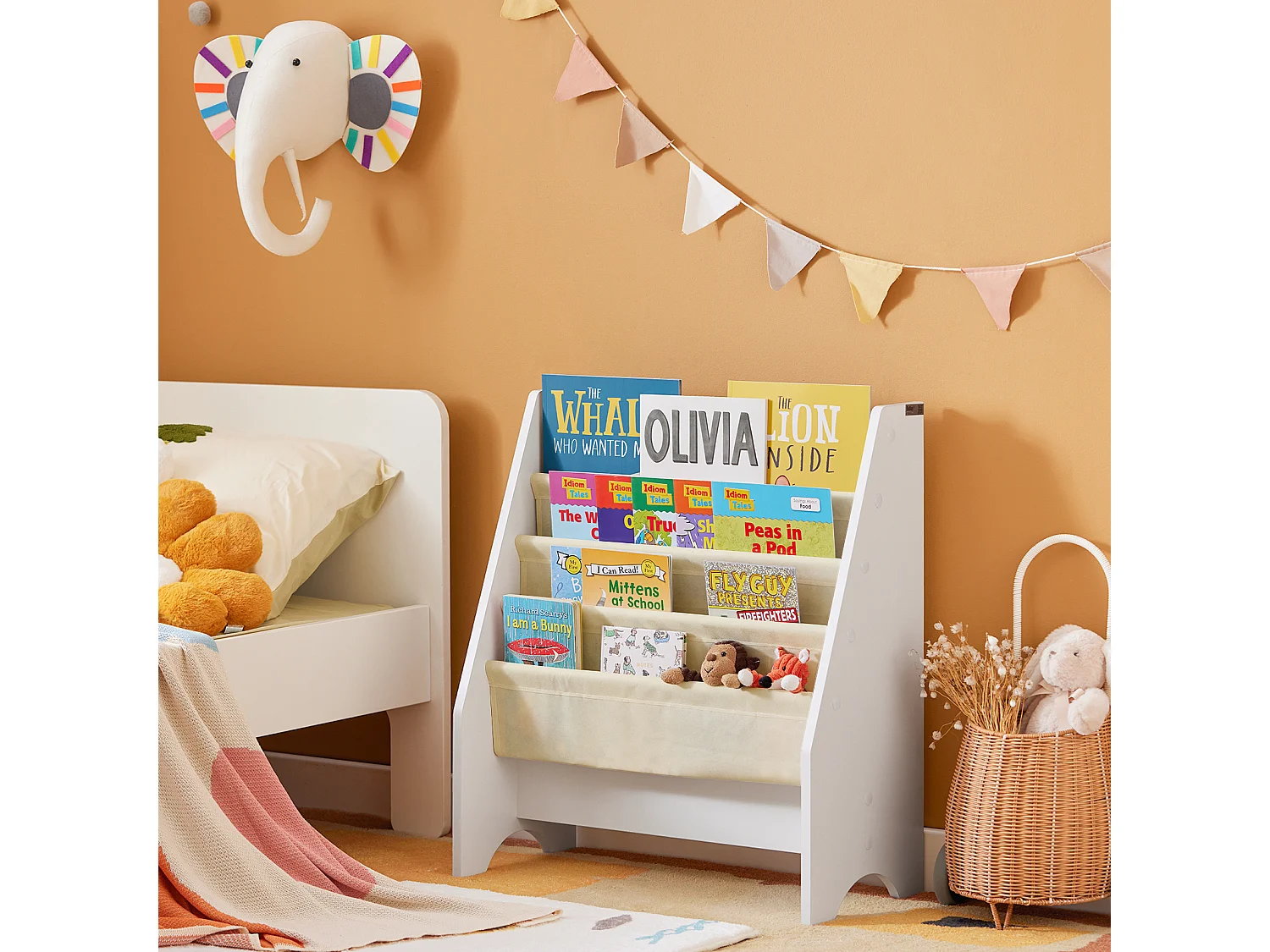 SoBuy FRG225-W Bibliothèque Étagère à Livres pour Enfants Porte-revues 4 Compartiments