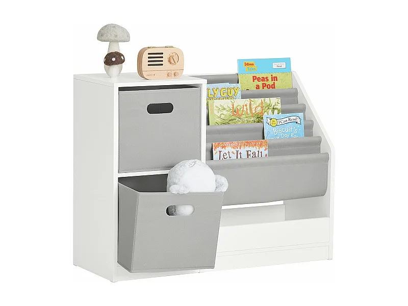 Bibliothèque pour Enfants avec 2 Paniers, 5 Étagères et 1 Compartiment, KMB76-W