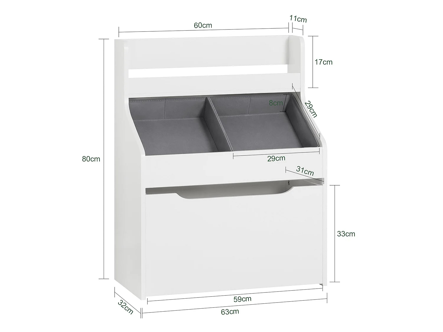 SoBuy KMB71-W Boekenrek voor Kinderen met 2 Manden en 1 Verrijdbaar Compartiment, Boekenkast Kinderen, Boekenplank