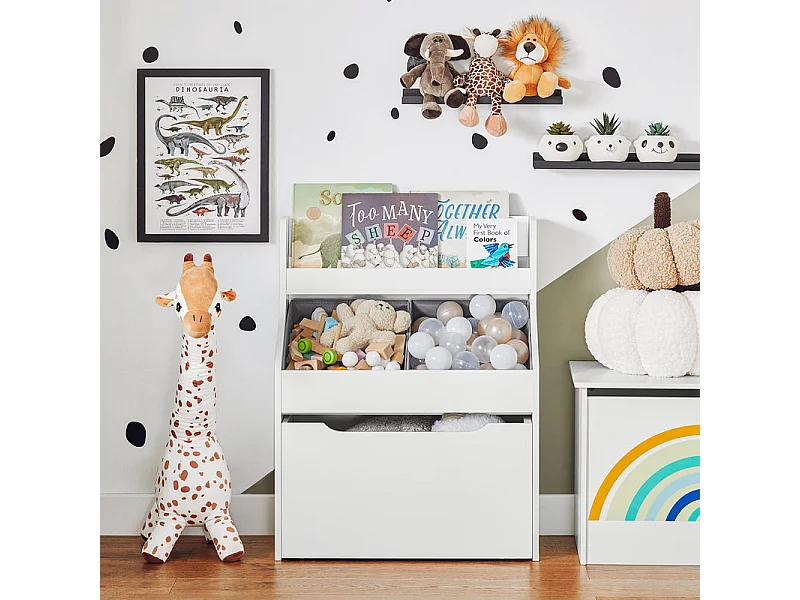 Étagère de Rangement pour Chambre d’Enfants avec 2 Paniers et 1 Compartiment à roulettes, KMB71-W