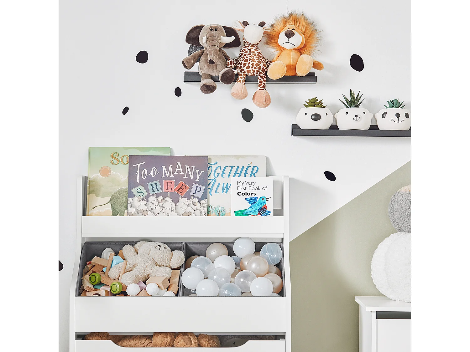 Étagère de Rangement pour Chambre d’Enfants avec 2 Paniers et 1 Compartiment à roulettes, KMB71-W