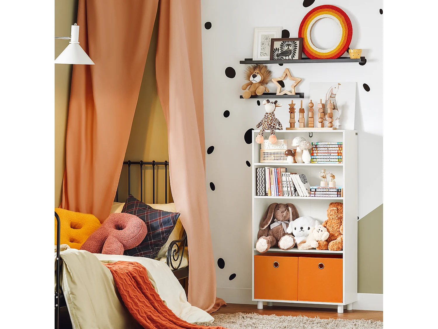 SoBuy KMB68-W Boekenrek voor Kinderen, Kinderboekenkast, Kinderrek, Kinderplank, Boekenplank, Speelgoedplank