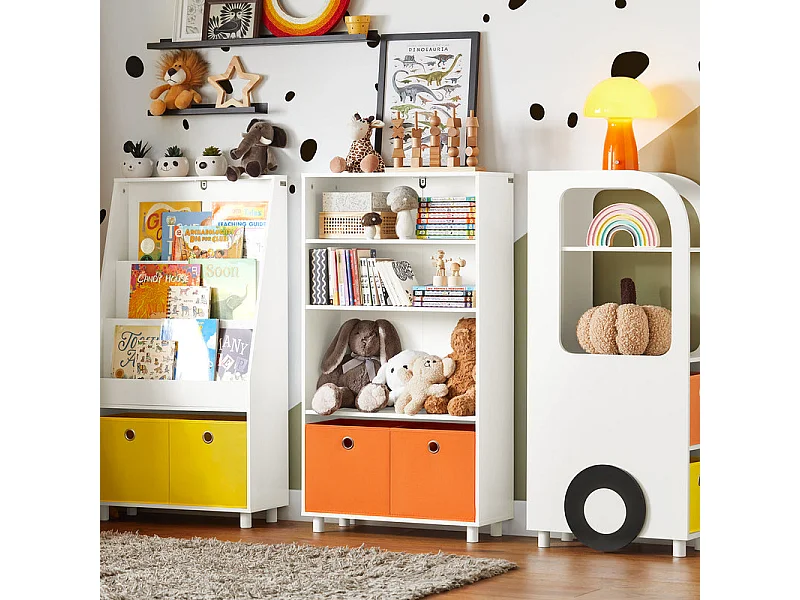 Bibliothèque pour Enfant Étagère Enfant Rangement 3 Étagères et 2 Boîtes, KMB68-W