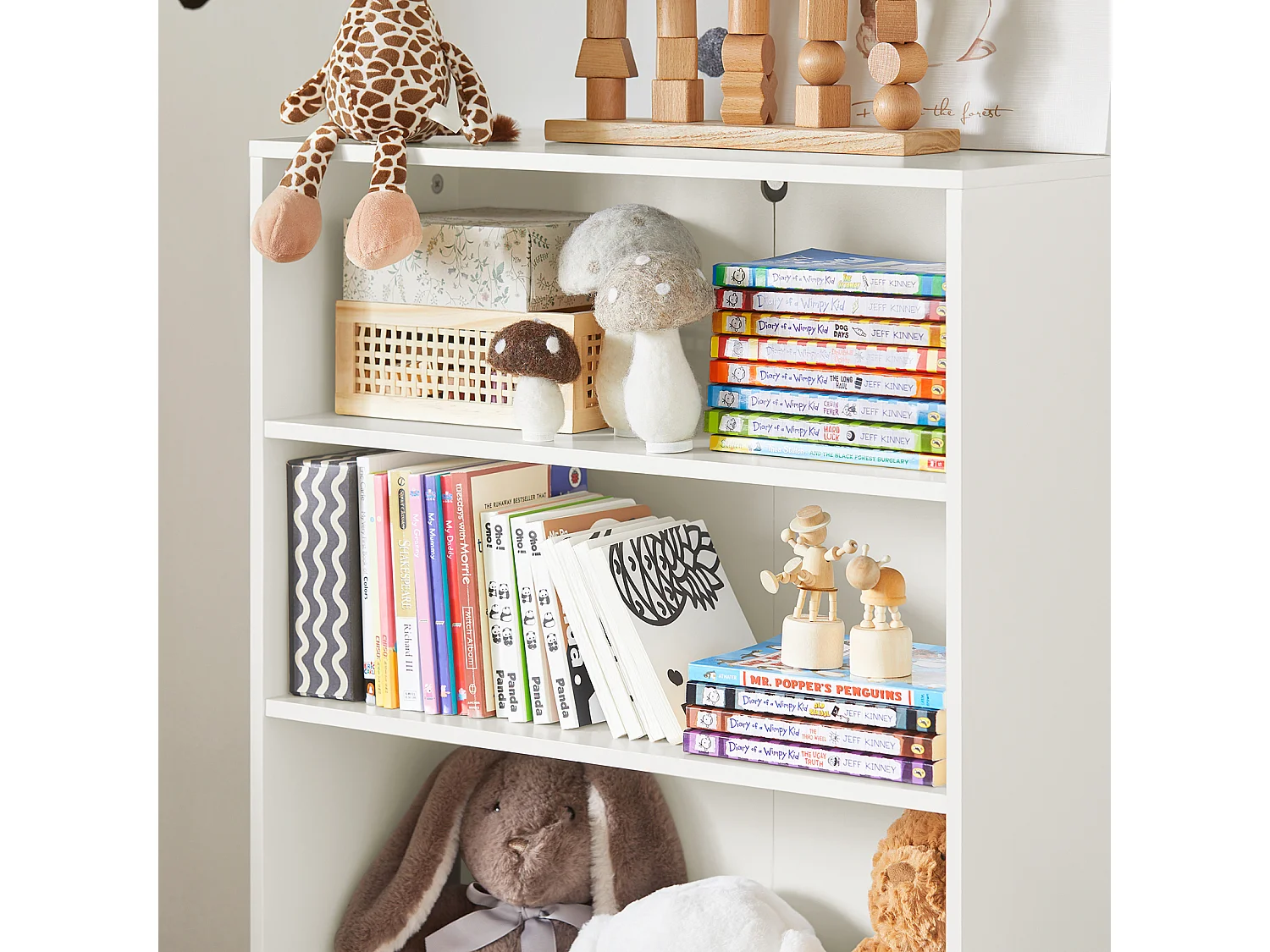 Bibliothèque pour Enfant Étagère Enfant Rangement 3 Étagères et 2 Boîtes, KMB68-W