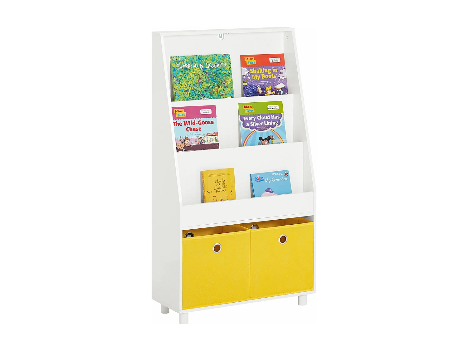 SoBuy KMB69-W Boekenrek voor Kinderen, Kinderboekenkast, Kinderrek, Kinderplank, Boekenplank, Speelgoedplankmet 3 Planken en 2 Opbergdozen