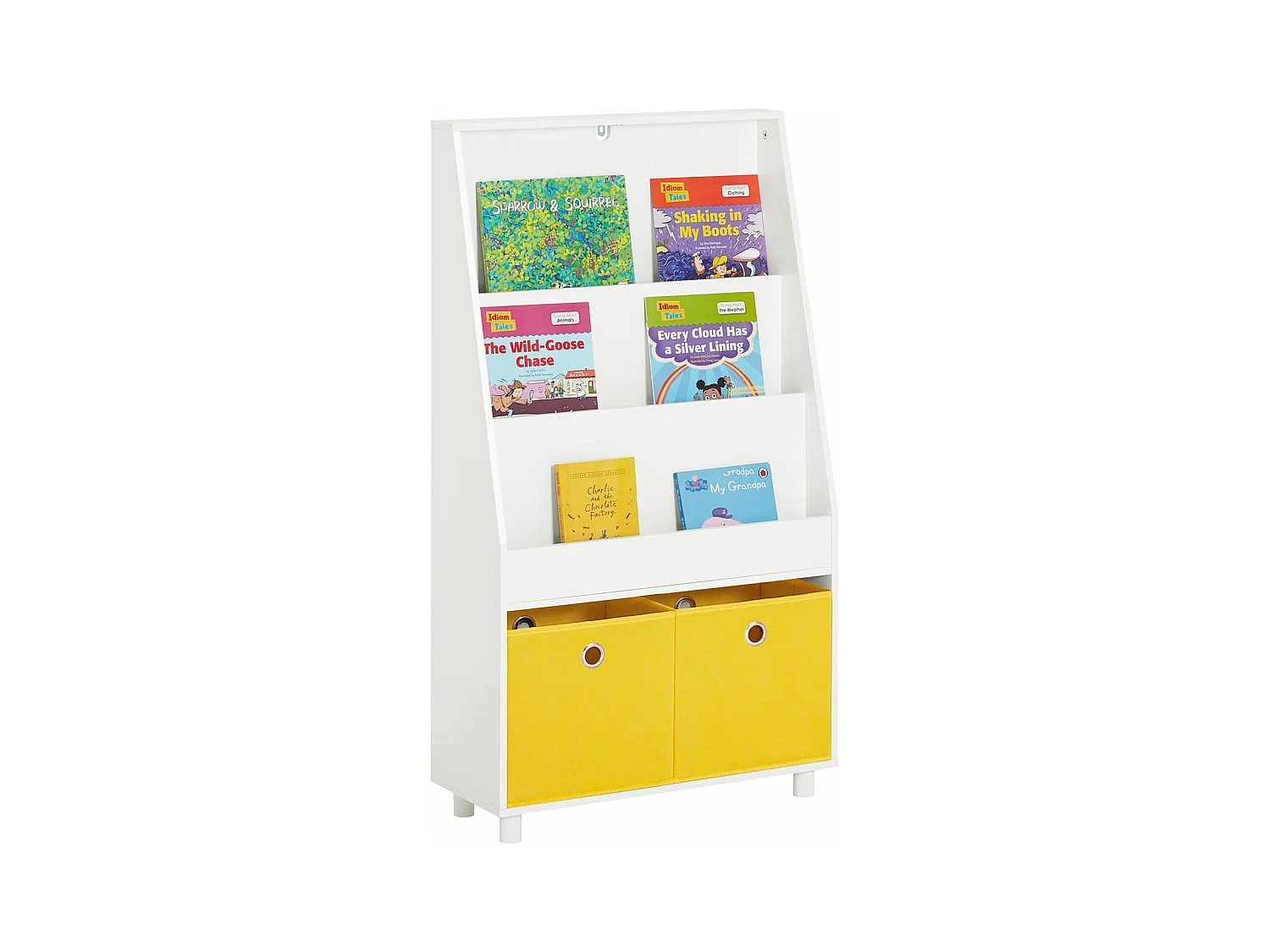 Bibliothèque pour Enfant, Étagère à Livres 3 Niveaux avec 2 Boîtes de Rangement, KMB69-W
