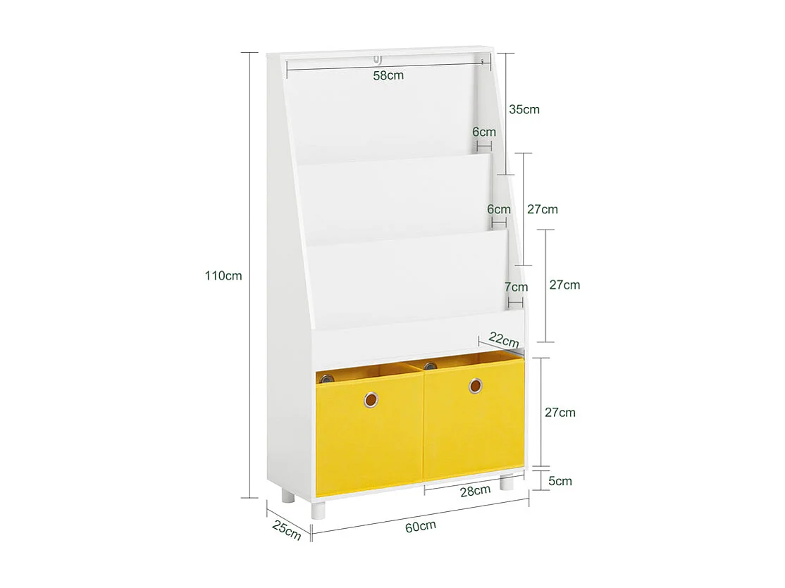 Bibliothèque pour Enfant, Étagère à Livres 3 Niveaux avec 2 Boîtes de Rangement, KMB69-W