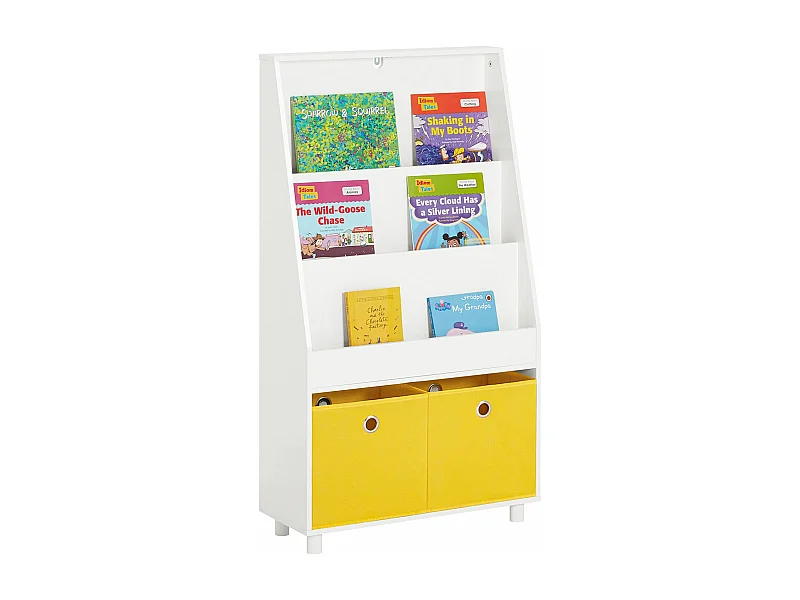 Bibliothèque pour Enfant, Étagère à Livres 3 Niveaux avec 2 Boîtes de Rangement, KMB69-W