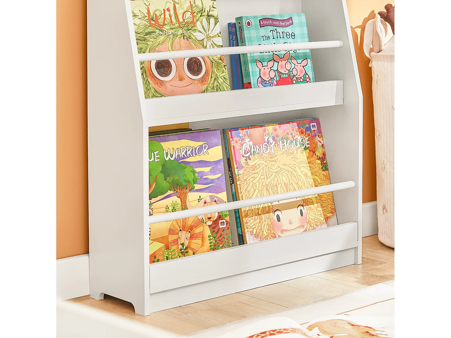 SoBuy KMB45-W Kinderplank, Boekenplank Opbergplank met 4 Planken voor Boeken en Decoratie