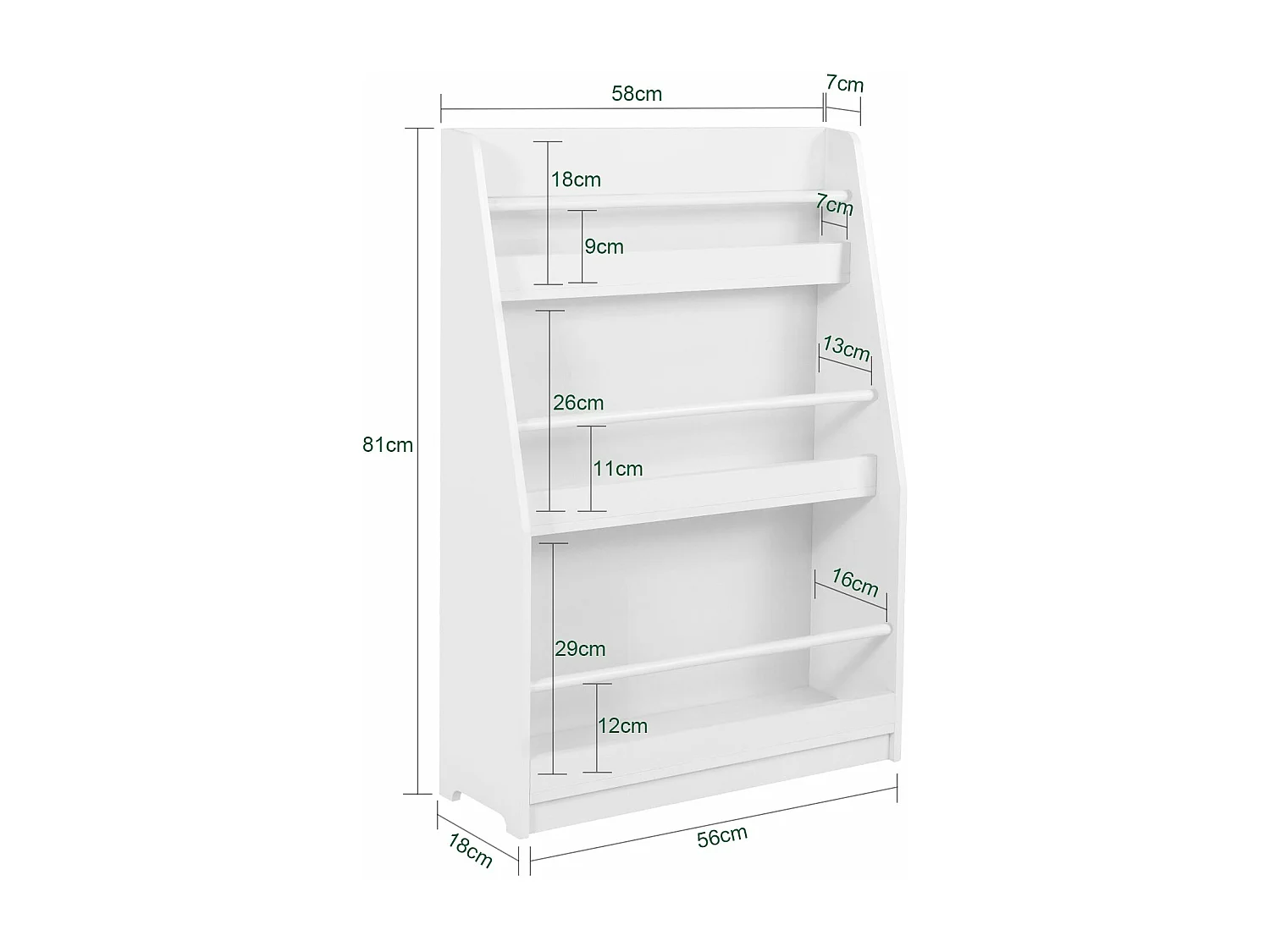 Bibliothèque Montessorienne pour Enfants, Étagère à Livres Étagères à 3 hauteurs, Blanc, KMB45-W