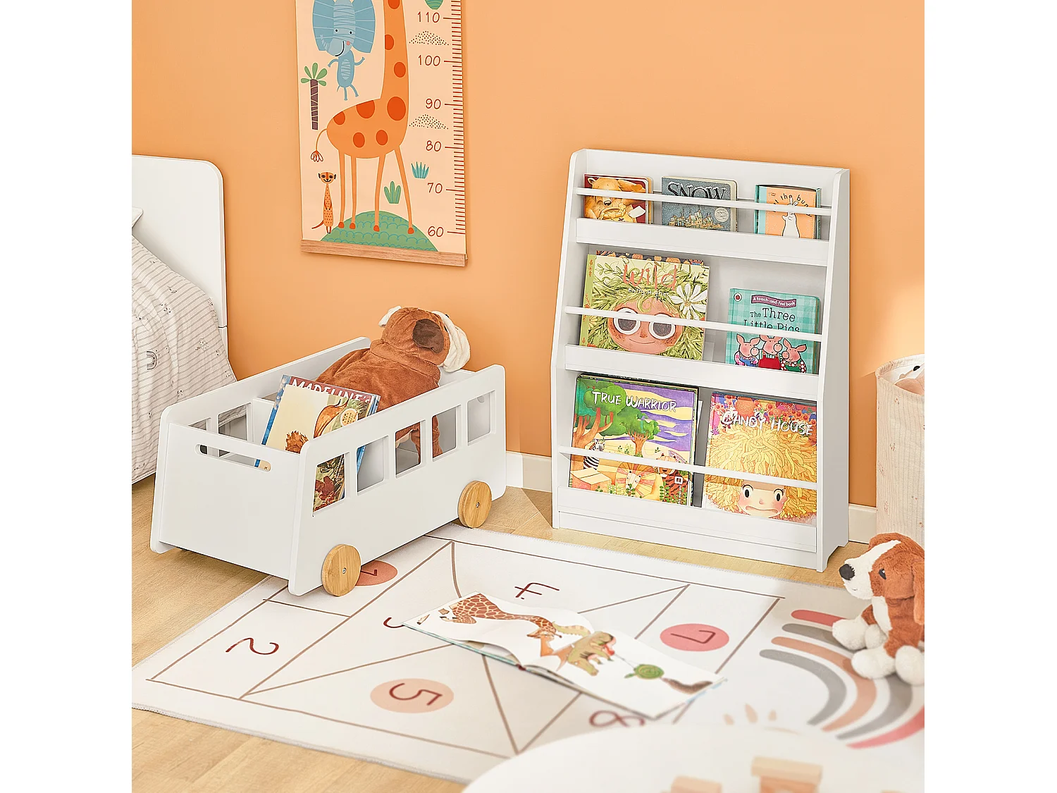 Bibliothèque Montessorienne pour Enfants, Étagère à Livres Étagères à 3 hauteurs, Blanc, KMB45-W