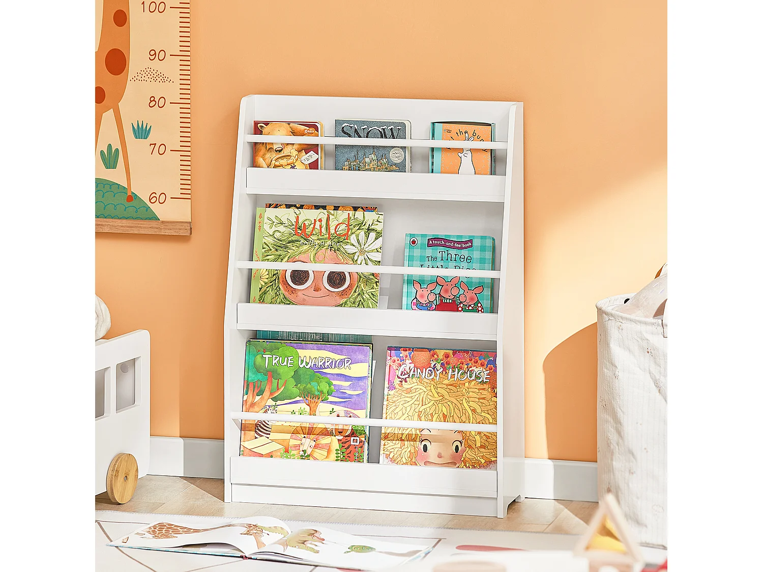 Bibliothèque Montessorienne pour Enfants, Étagère à Livres Étagères à 3 hauteurs, Blanc, KMB45-W