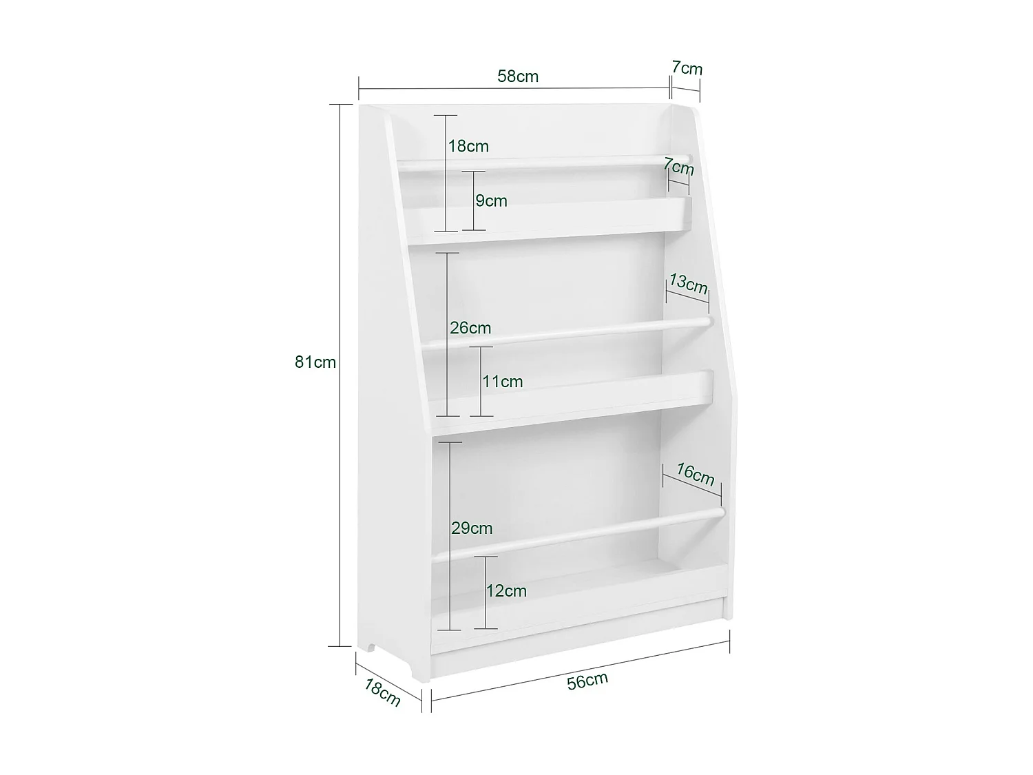 Bibliothèque Montessorienne pour Enfants, Étagère à Livres Étagères à 3 hauteurs, Blanc, KMB45-W