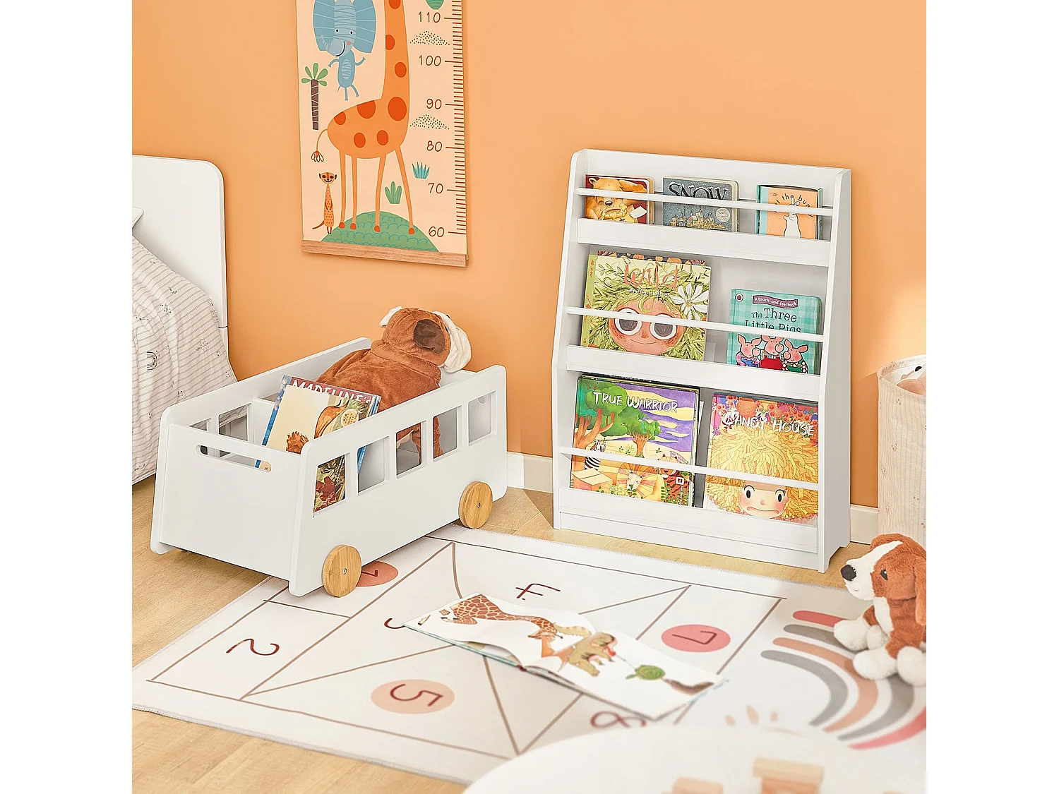 Bibliothèque Montessorienne pour Enfants, Étagère à Livres Étagères à 3 hauteurs, Blanc, KMB45-W