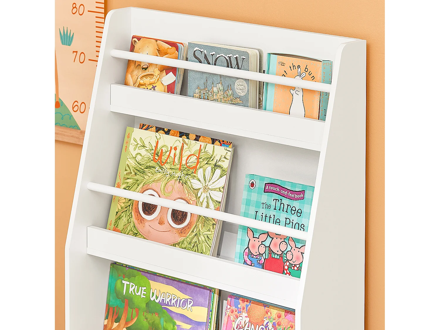 Bibliothèque Montessorienne pour Enfants, Étagère à Livres Étagères à 3 hauteurs, Blanc, KMB45-W