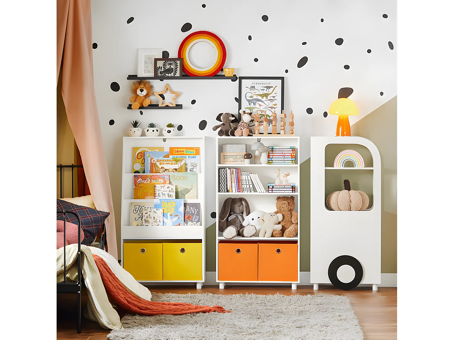 SoBuy Lot de 3 Bibliothèques pour Enfant Étagère Enfant Rangement pour Livres et Jouets, Forme de Voiture KMB67-W+KMB68-W+KMB69-W