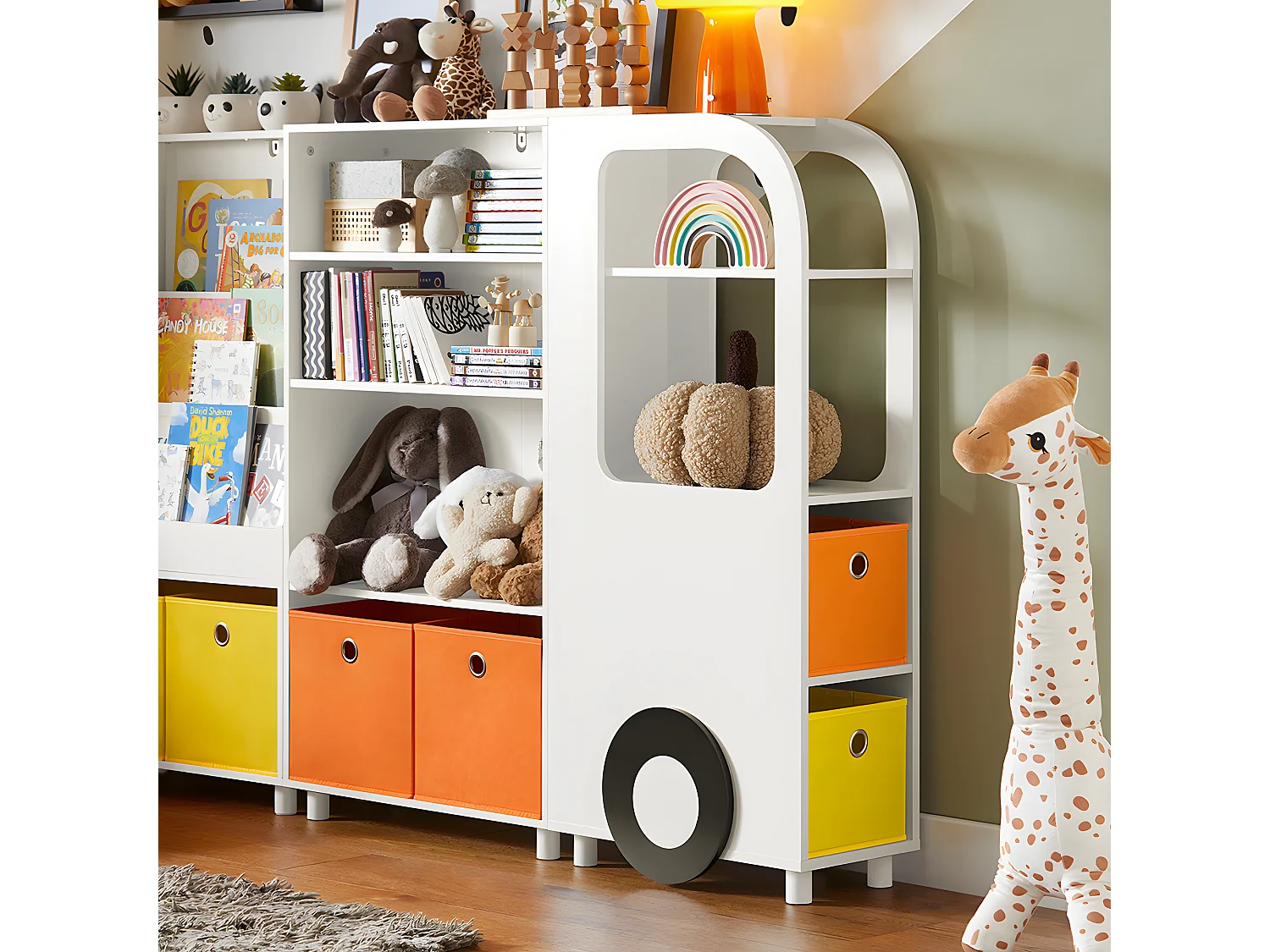 SoBuy Lot de 3 Bibliothèques pour Enfant Étagère Enfant Rangement pour Livres et Jouets, Forme de Voiture KMB67-W+KMB68-W+KMB69-W
